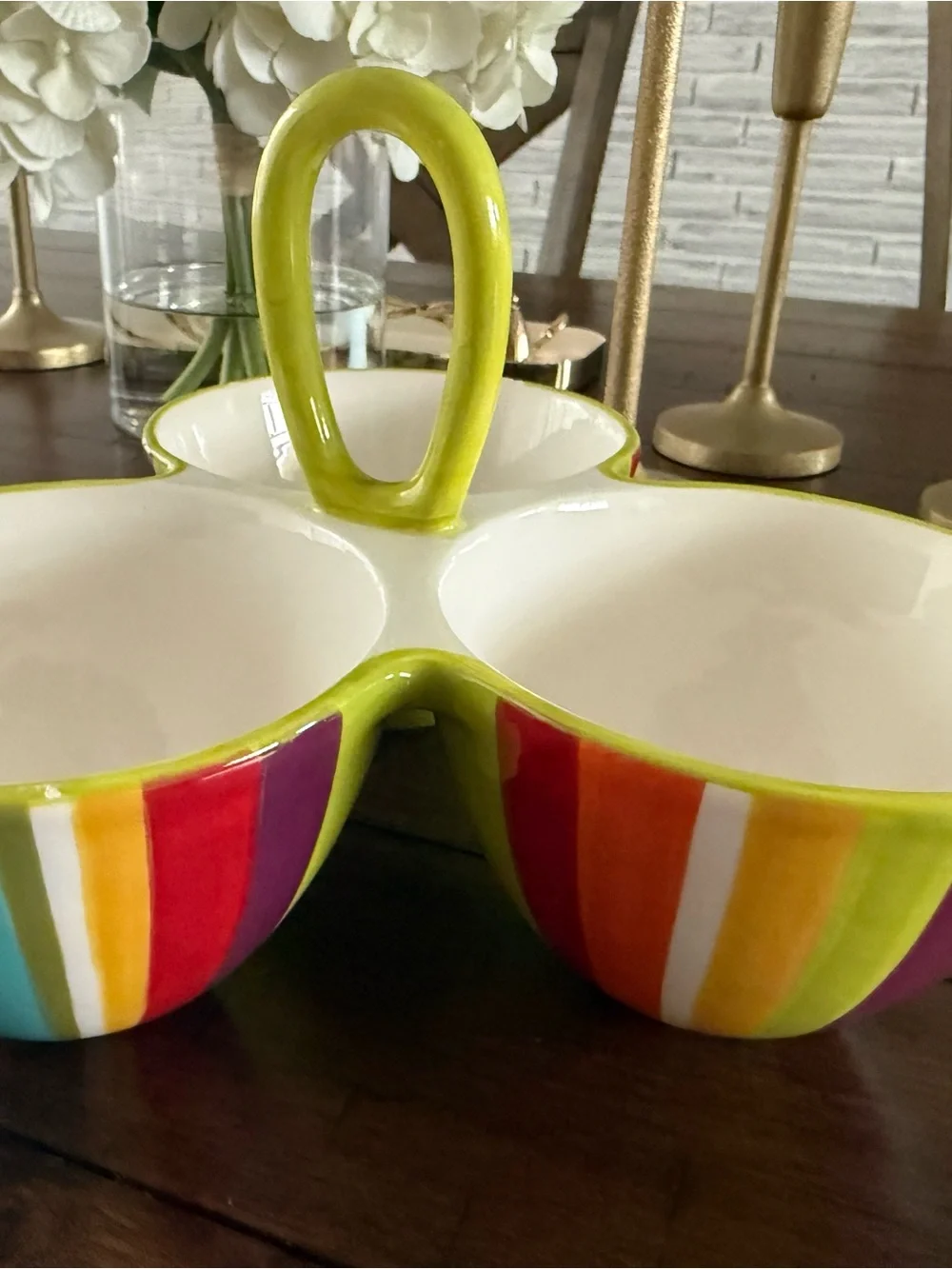 Crate&Barrel Bright Multicolor Striped Ceramic Bowl